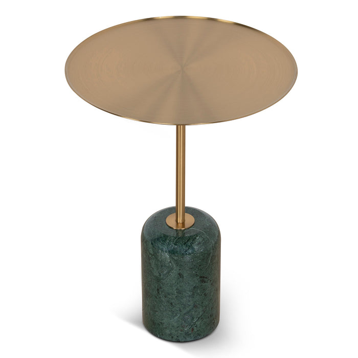 Pravina 45cm Brushed Gold Side Table - Green Crystal