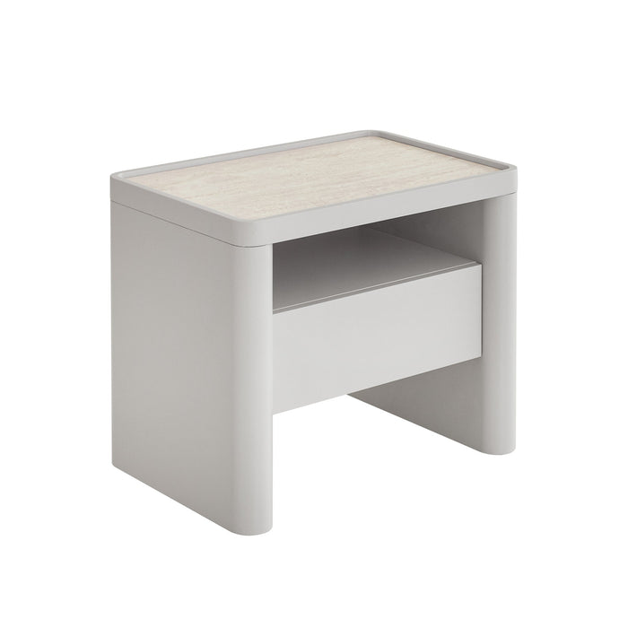 Modesta Glass Top Bedside Table - Warm Grey