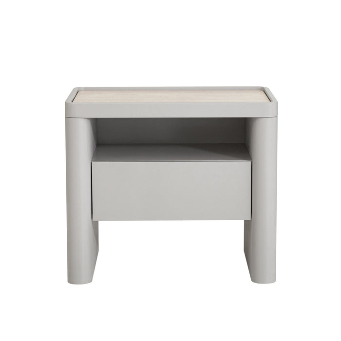 Modesta Glass Top Bedside Table - Warm Grey