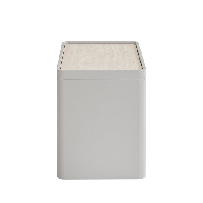 Modesta Glass Top Bedside Table - Warm Grey