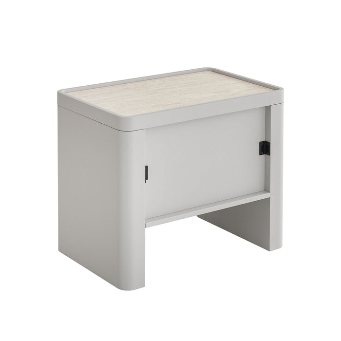 Modesta Glass Top Bedside Table - Warm Grey