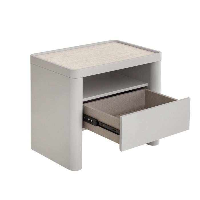 Modesta Glass Top Bedside Table - Warm Grey