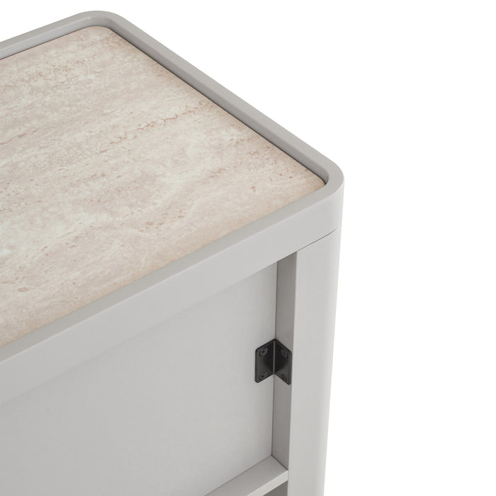 Modesta Glass Top Bedside Table - Warm Grey