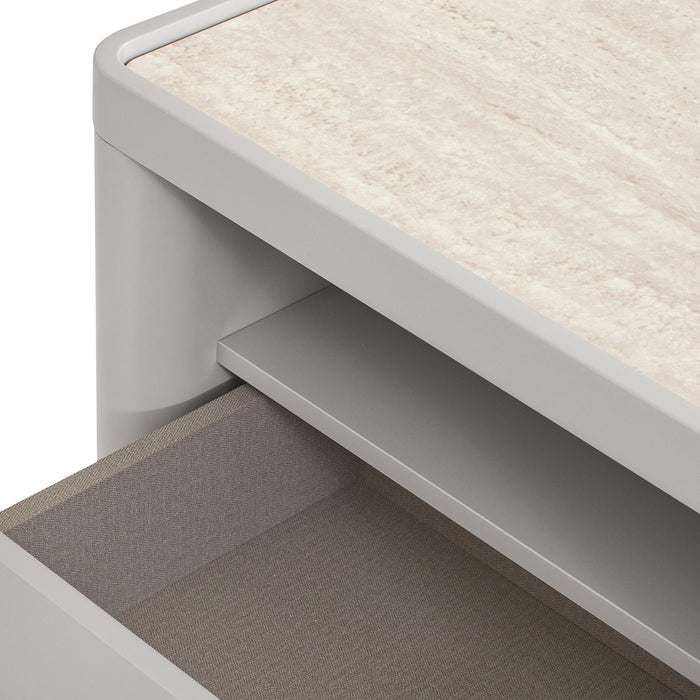 Modesta Glass Top Bedside Table - Warm Grey