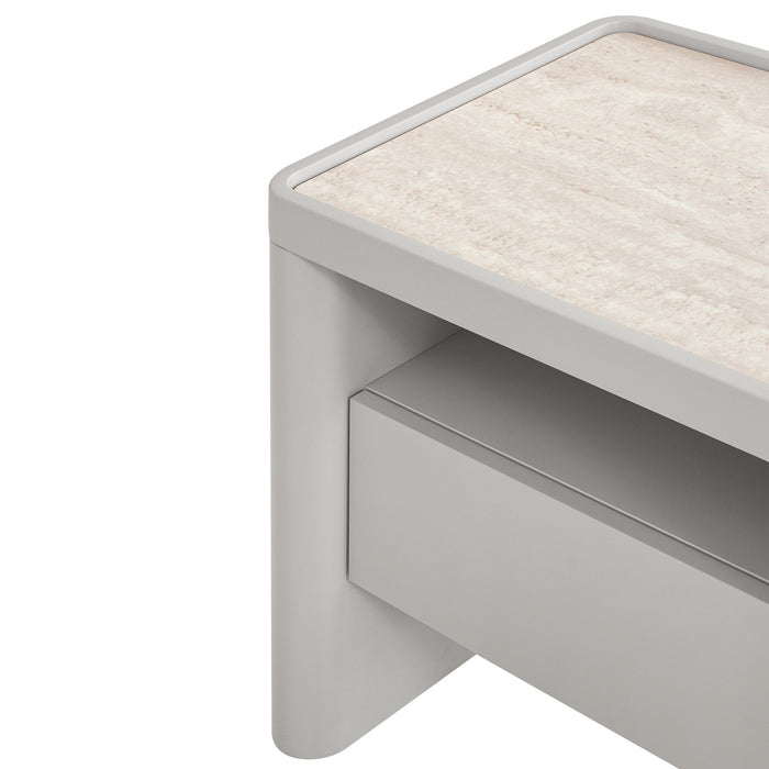 Modesta Glass Top Bedside Table - Warm Grey