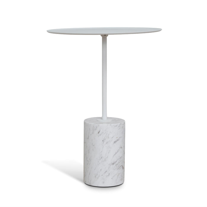 Pravina 45cm Matte White Side Table - Carrara Marble