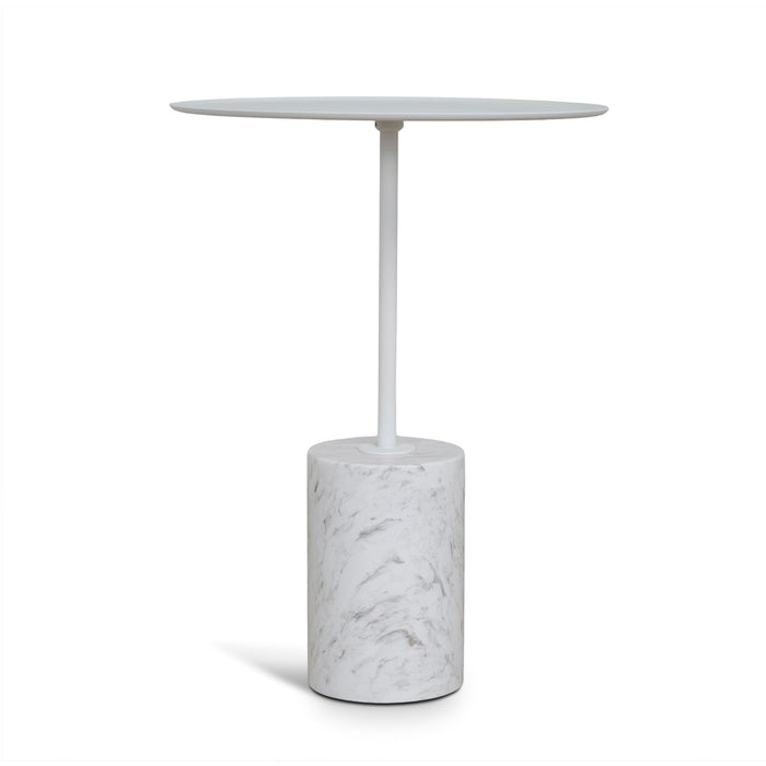 Pravina 45cm Matte White Side Table - Carrara Marble