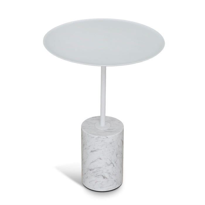 Pravina 45cm Matte White Side Table - Carrara Marble