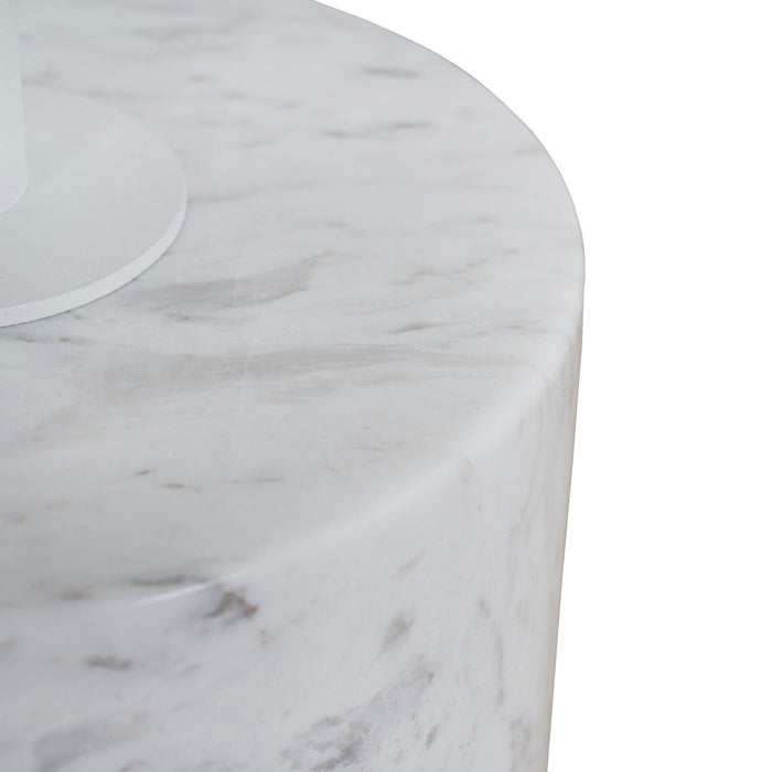 Pravina 45cm Matte White Side Table - Carrara Marble