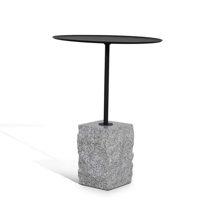 Kelvin 45cm Matte Black Side Table - Faceted Granite Marble