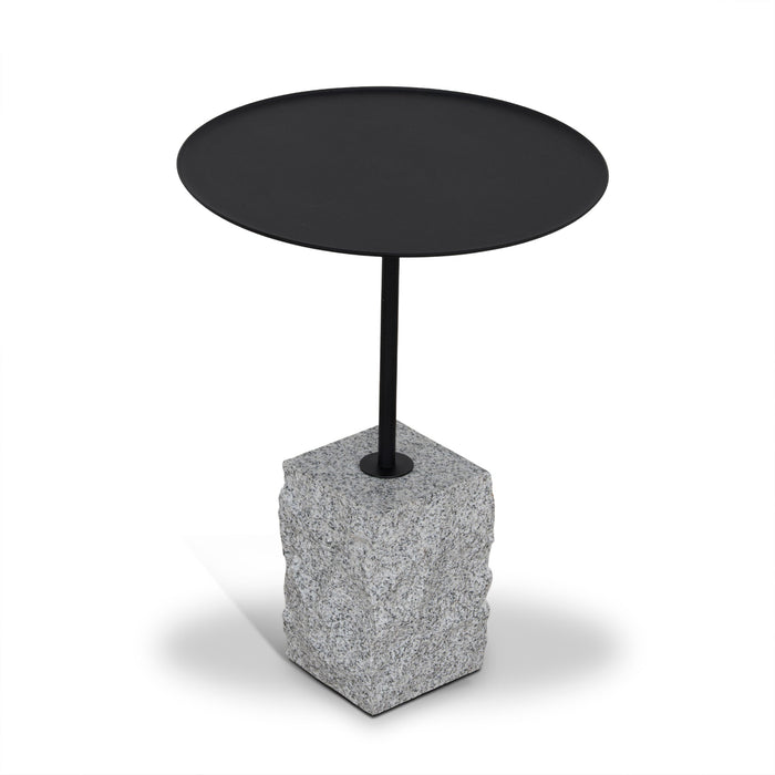Kelvin 45cm Matte Black Side Table - Faceted Granite Marble