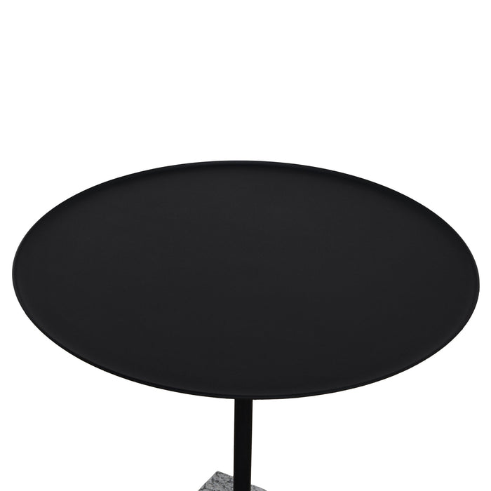 Kelvin 45cm Matte Black Side Table - Faceted Granite Marble