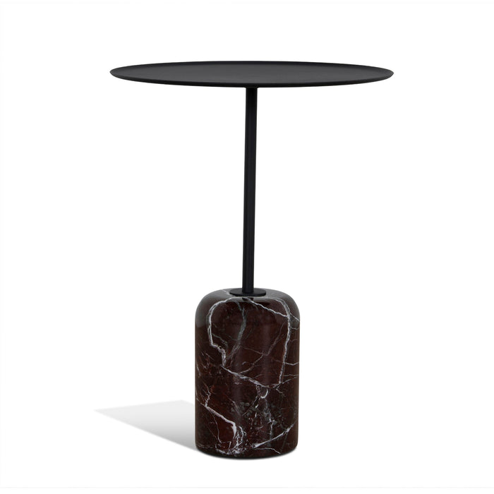 Pravina 45cm Matte Black Side Table - Rosso Levanto Marble