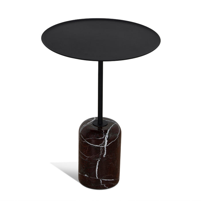 Pravina 45cm Matte Black Side Table - Rosso Levanto Marble