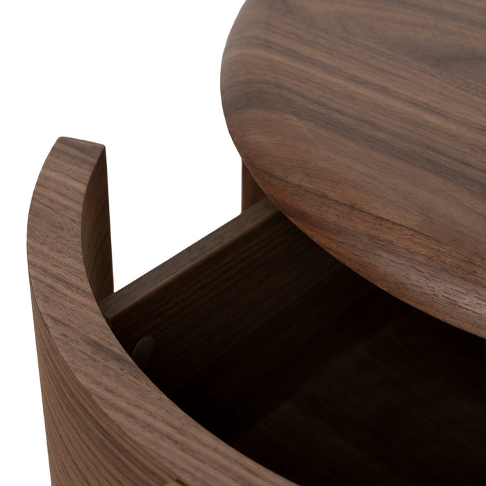 Leonard 46cm Round Bedside Table - Walnut