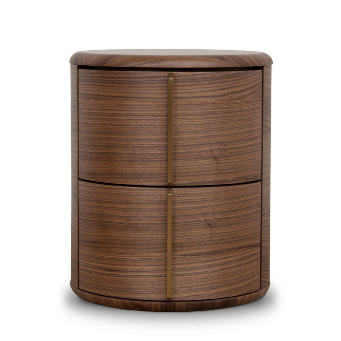 Leonard 46cm Round Bedside Table - Walnut