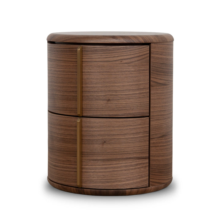 Leonard 46cm Round Bedside Table - Walnut