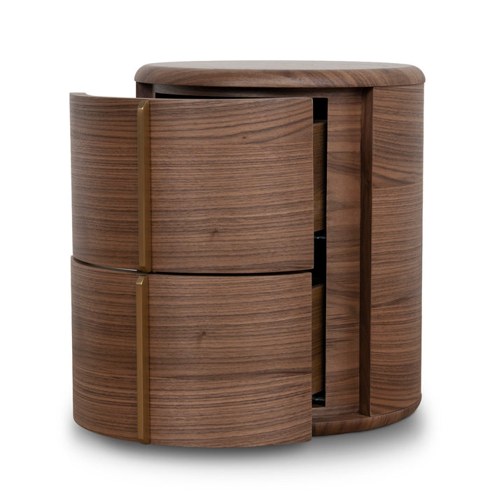 Leonard 46cm Round Bedside Table - Walnut