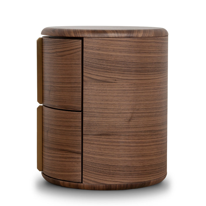 Leonard 46cm Round Bedside Table - Walnut