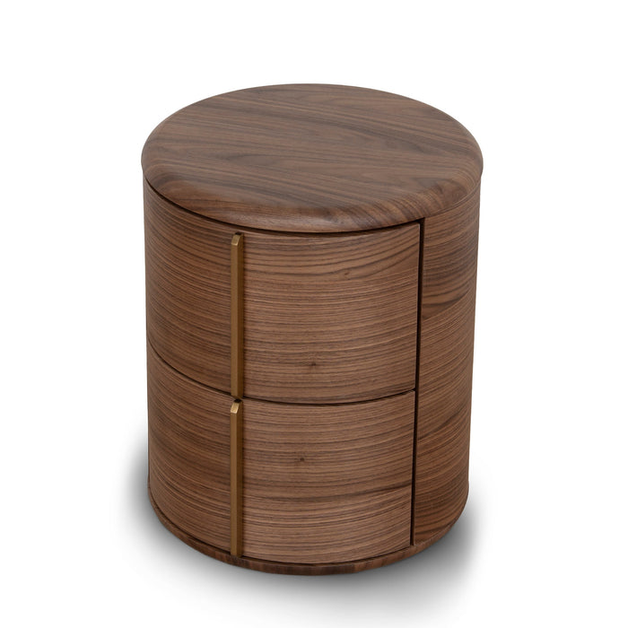 Leonard 46cm Round Bedside Table - Walnut