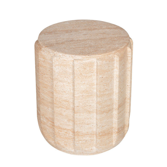Etrusca 38cm Stool Side Table - Light Travertine Look