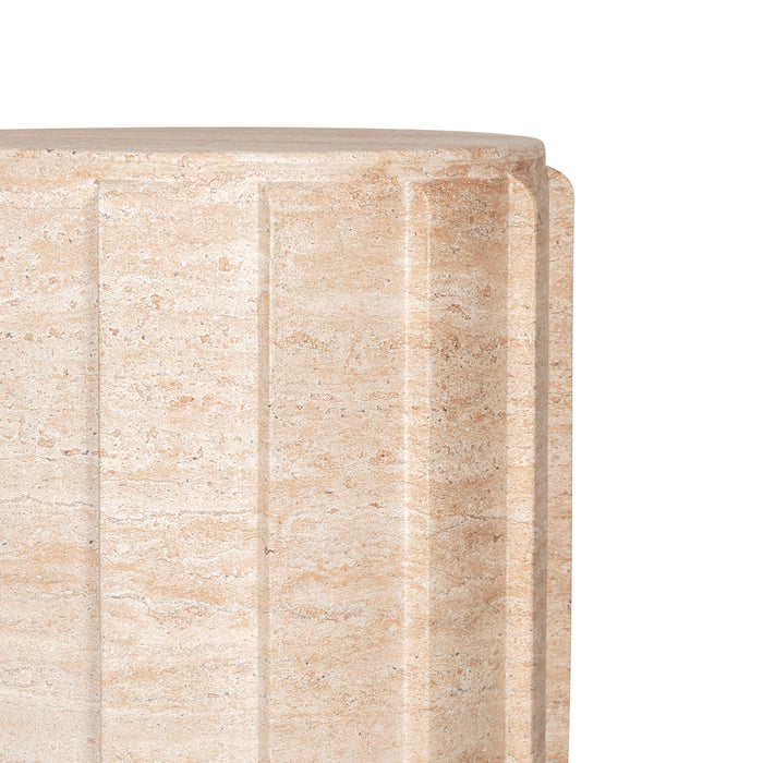 Etrusca 38cm Stool Side Table - Light Travertine Look