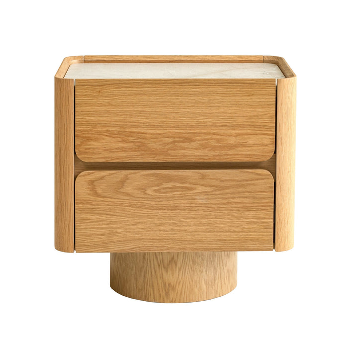 Elandra Stone Top Bedside Table - Natural