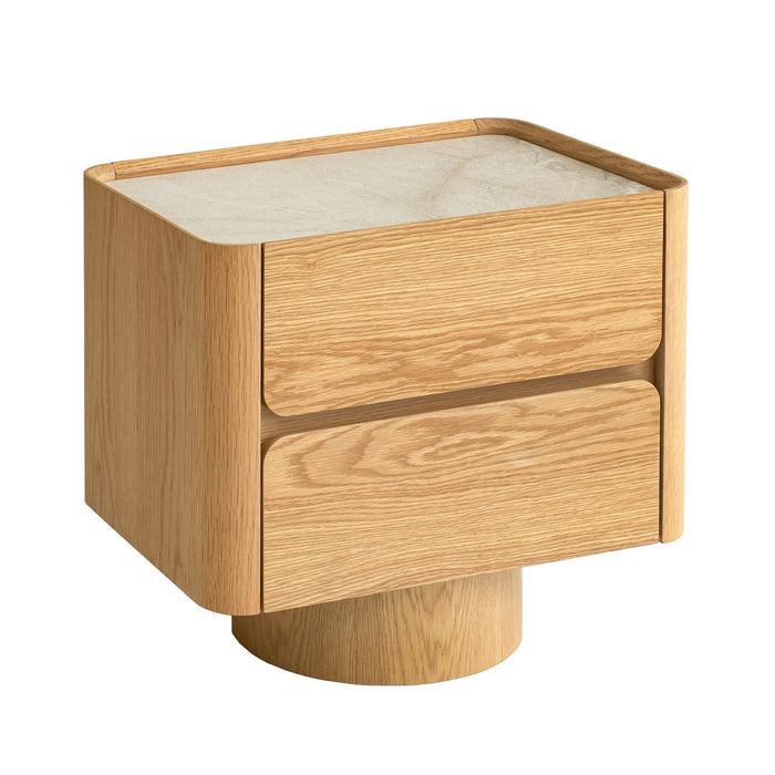Elandra Stone Top Bedside Table - Natural