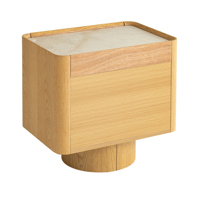 Elandra Stone Top Bedside Table - Natural