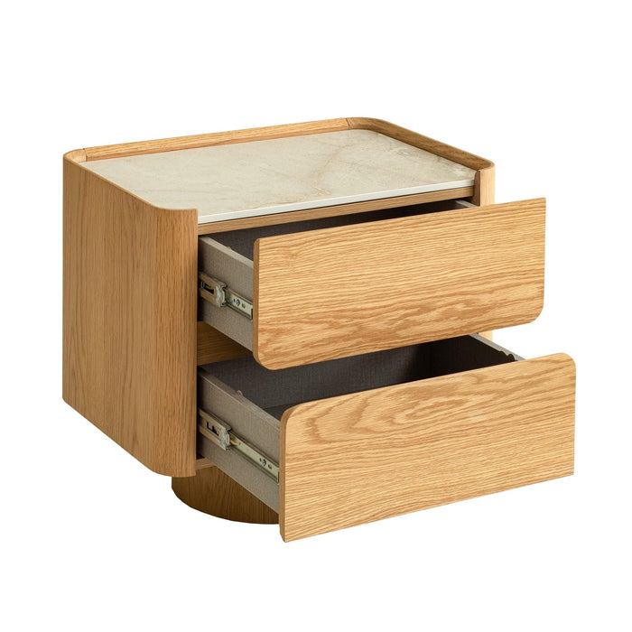 Elandra Stone Top Bedside Table - Natural
