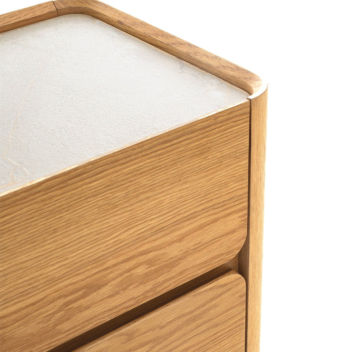 Elandra Stone Top Bedside Table - Natural