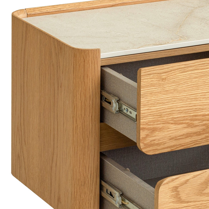 Elandra Stone Top Bedside Table - Natural
