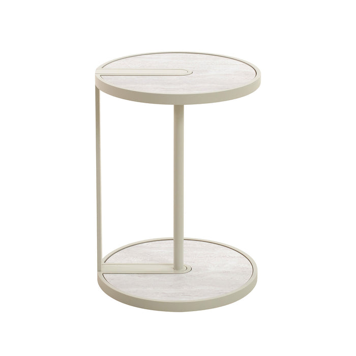 Arvenzo Beige Glass Side Table - Warm Grey