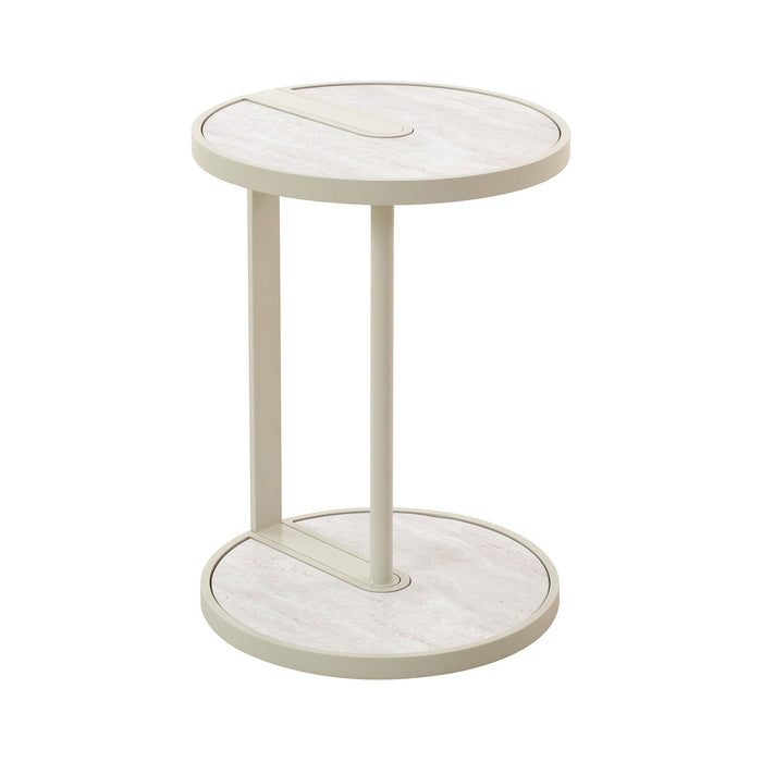 Arvenzo Beige Glass Side Table - Warm Grey