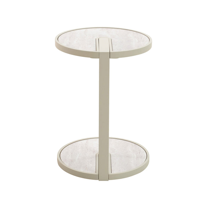Arvenzo Beige Glass Side Table - Warm Grey