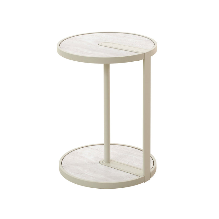 Arvenzo Beige Glass Side Table - Warm Grey