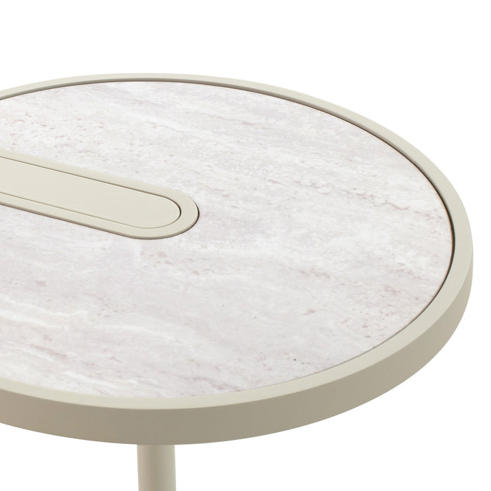Arvenzo Beige Glass Side Table - Warm Grey