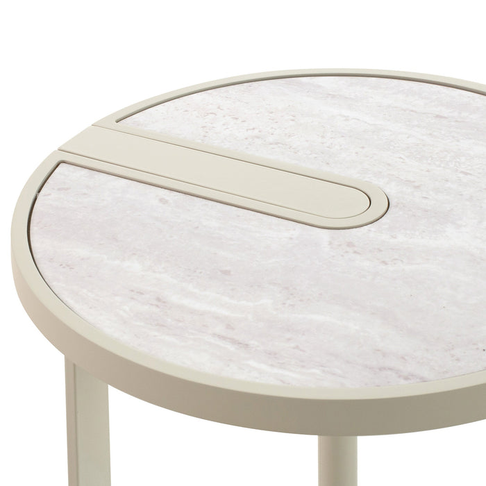 Arvenzo Beige Glass Side Table - Warm Grey