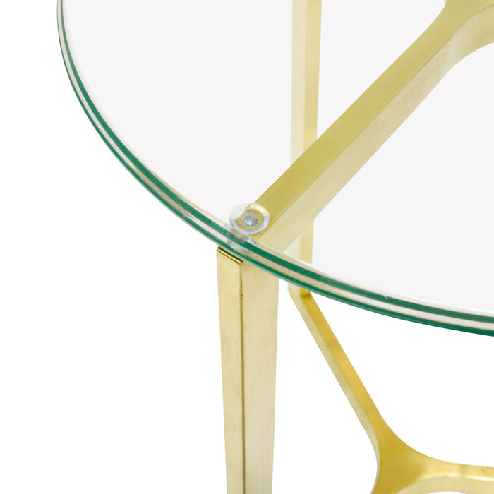 CST2356-KS Round Glass Side Table - Gold Base