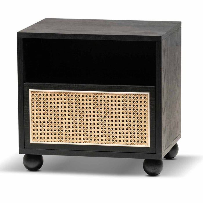 CST6773-KD Wooden Side Table with Rattan Front - Black