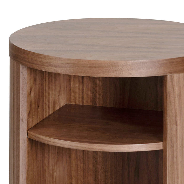 CST8083-BB Round Wooden Bedside Table - Walnut