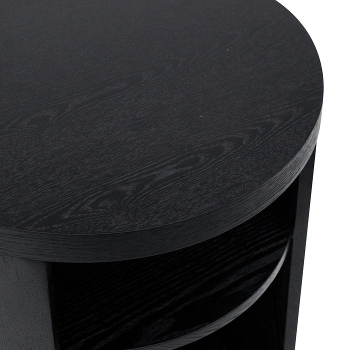 CST8084-BB Round Wooden Bedside Table - Black Mountain