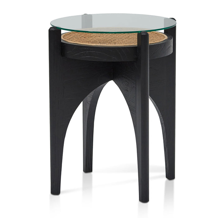 CST8142-NI 50cm Round Glass Side Table - Black