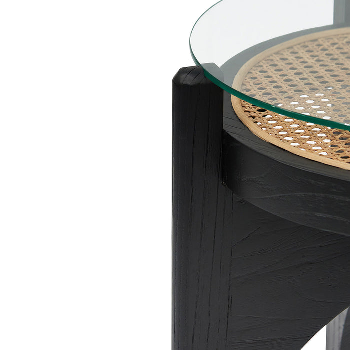 CST8142-NI 50cm Round Glass Side Table - Black