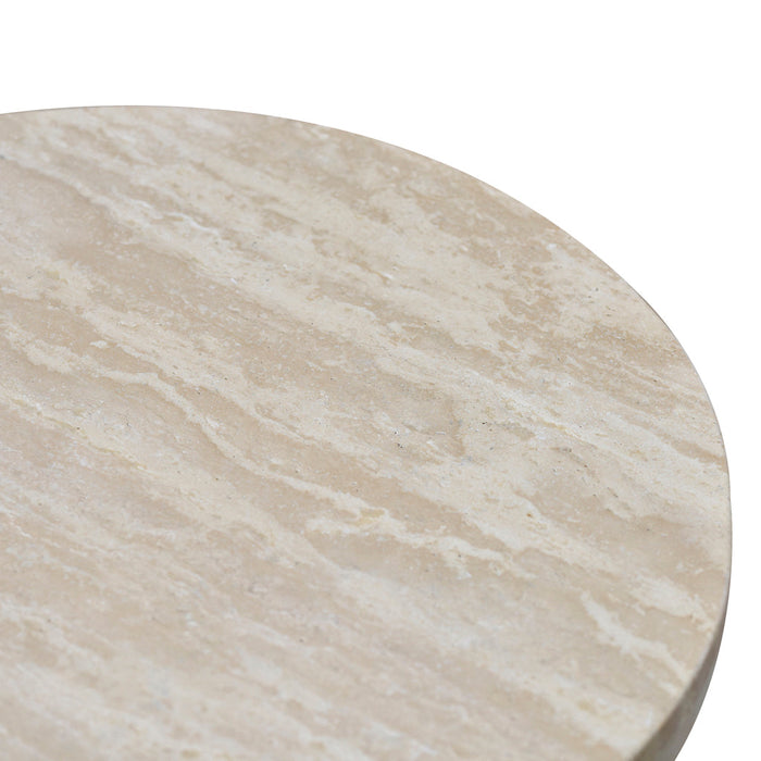 CST8665-NI Travertine Marble Round Side Table - White Wash