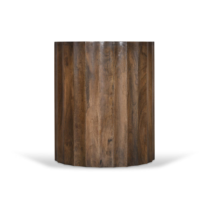 CST8723-RB 45cm Travertine Top Round Side Table - Walnut