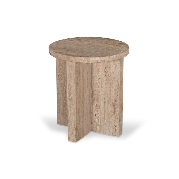 CST8728-RB 45cm Travertine Top Round Side Table