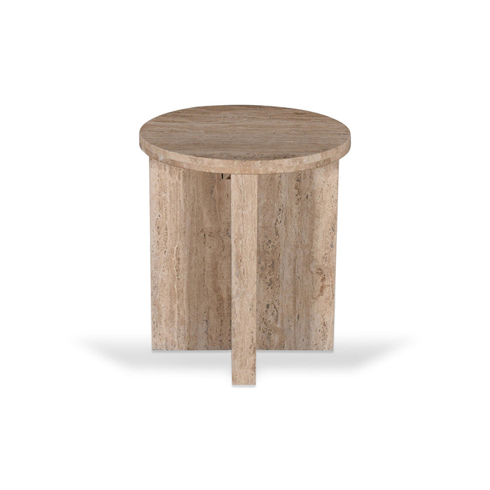 CST8728-RB 45cm Travertine Top Round Side Table