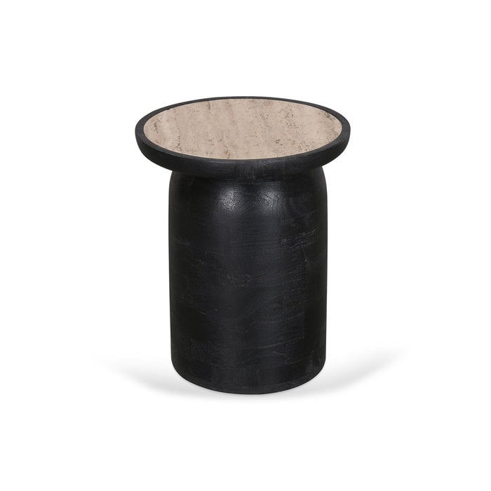 CST8734-RB 40cm Travertine Top Side Table - Black