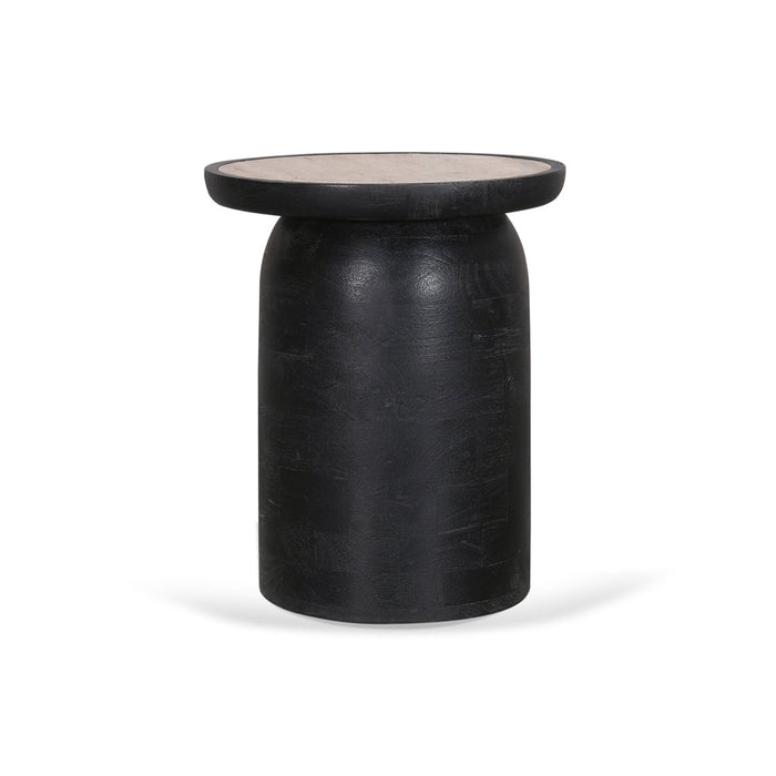 CST8734-RB 40cm Travertine Top Side Table - Black